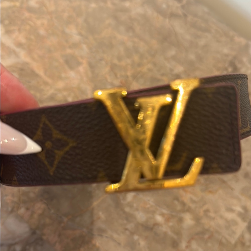 Louis Vuitton Brown Monogram Belt with Gold LV Buckle - Picture 2 of 5